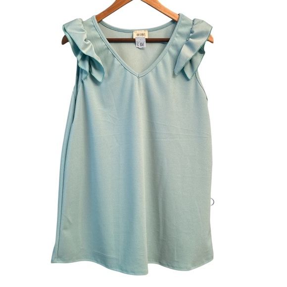 BiBi Light Mint Green V-Neck Ruffle Top Size Medium - Picture 1 of 5
